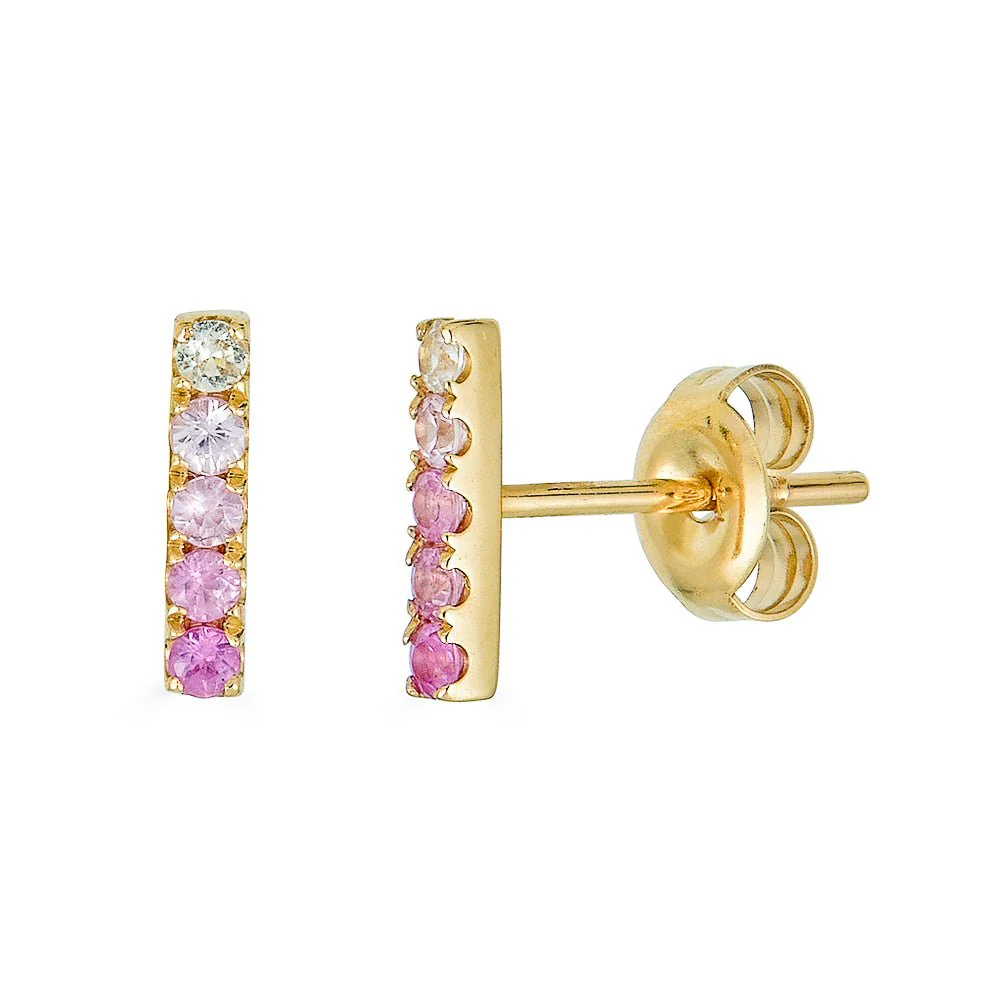 14K Blue Ombre Sapphire Bar Stud Earrings - Image 3