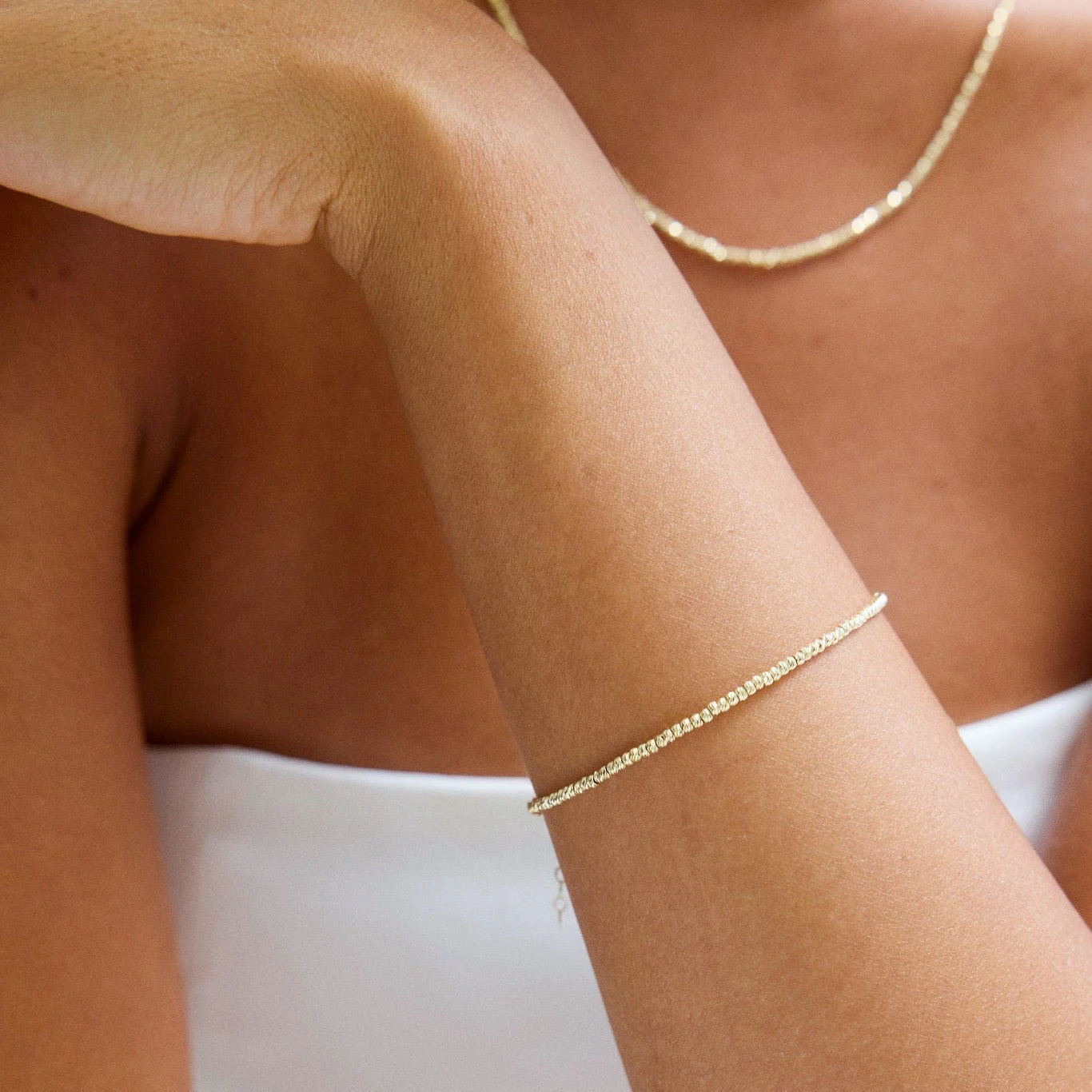 14K Glitter Ball Chain Necklace - Image 4